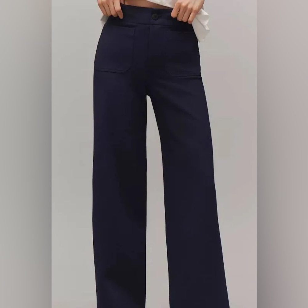 Anthropologie Navy Wide-Leg Pants with White Top - Picture 5 of 7